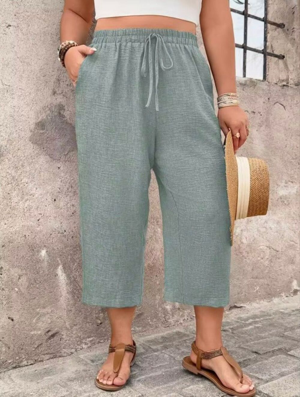 NWOT Breezaya 3X Plus Size Women Blue Casual Comfy Textured Capri Cropped Pants